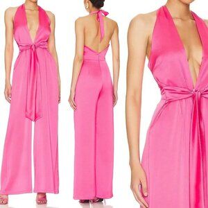 New! Nookie Utopia Pink Halter Tie Back Wide Leg Jumpsuit 7709